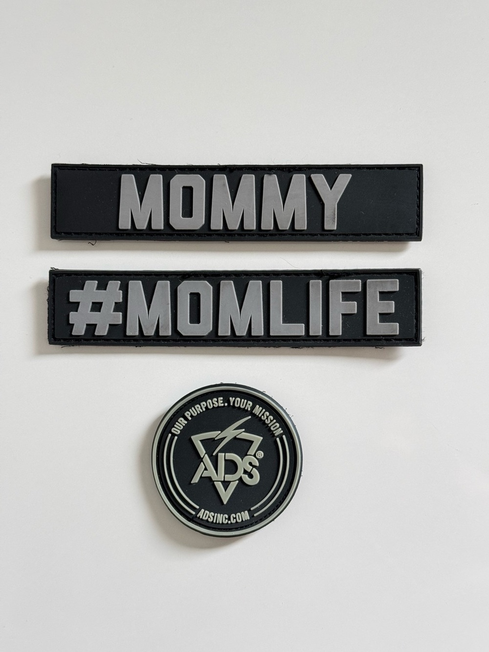 Set of 3 Tactical Morale Patches - #MOMLIFE, MOMMY & ADS Circular